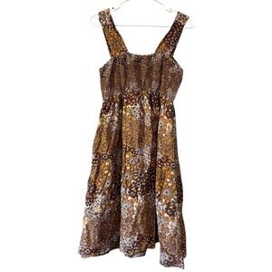VTG 90s Y2K Zoey Beth Brown Floral Cotton Sleeveless Tiered Dress Size Large